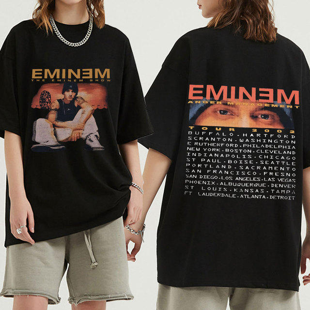 Vintage Harajuku koszulka męska Eminem Anger Management Tour 2021 z rękawem Rick - tanie ubrania i akcesoria