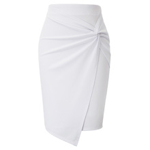 Elegancka asymetryczna spódnica ołówkowa jednokolorowa z przodu - idealna na lato i do pracy
