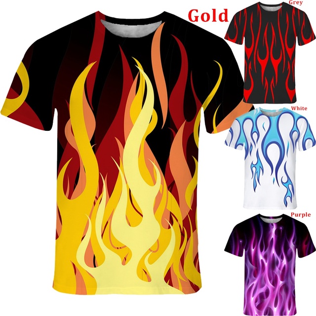 Koszulka męska z 3D drukowanym płomieniem - tanie ubrania i akcesoria