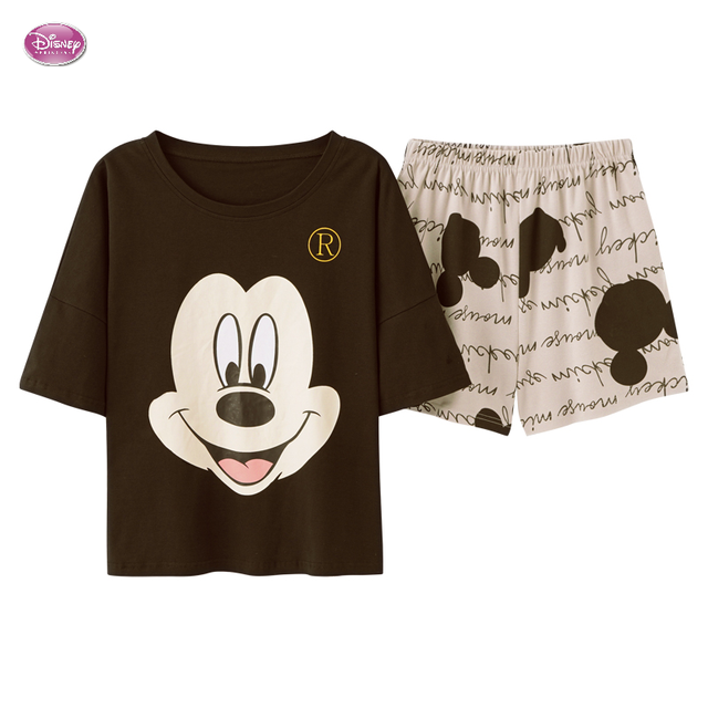 Disney letnia bawełniana piżama damska krótki rękaw Mickey Mouse nadruk w szkocką kratę - tanie ubrania i akcesoria