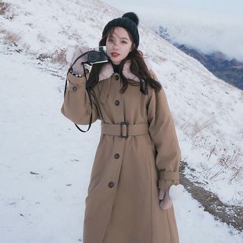 Długi kaszmirowy płaszcz damski zimowy, koreański, luźny, lamb pluszowy, do kolan