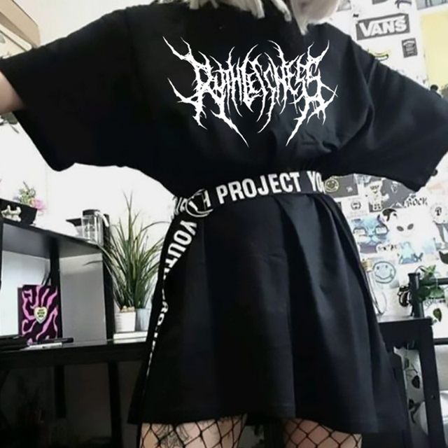 Koszulka damska w koreańskim stylu casual z nadrukiem listu Kpop punk Ulzzang - tanie ubrania i akcesoria