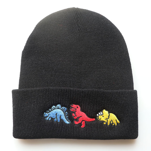 Czapka zimowa Dinozaur Beanie haft bawełna czapka Beanie Hip-Hop Casual - tanie ubrania i akcesoria