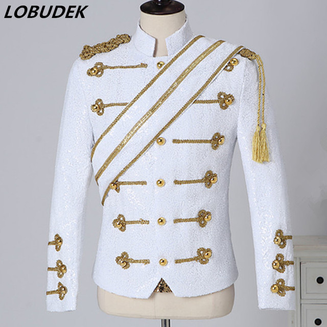 Męska Vintage kurtka wojskowa z frędzlami i cekinami w kolorach czarnym i białym - tanie ubrania i akcesoria