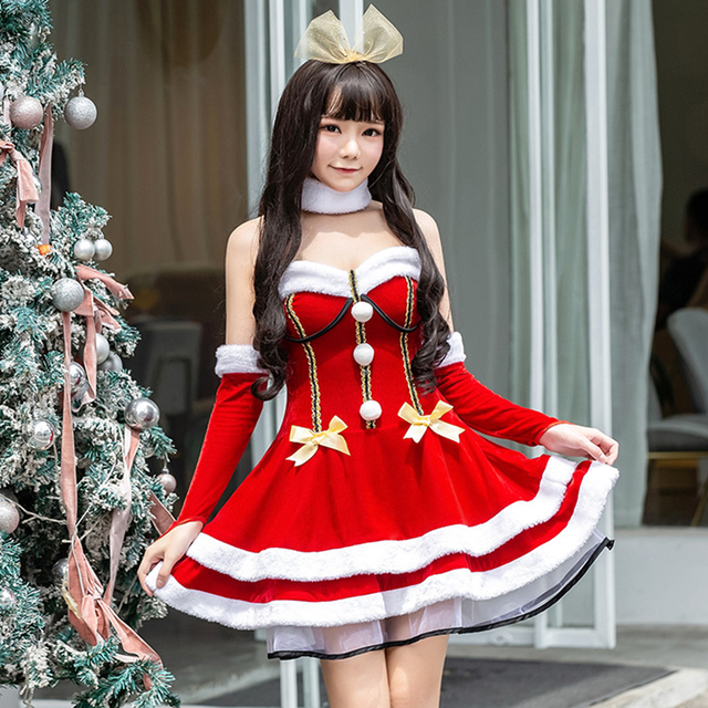 Strój Miss Claus z kapturem, kostium na Boże Narodzenie dla kobiet - Sexy Santa Sweetie w stylu mikołajki - tanie ubrania i akcesoria