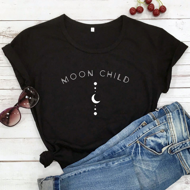 Koszulka damskia - Księżyc dziecko - Gotycka czarna - Duchowa dziewczyna - tanie ubrania i akcesoria
