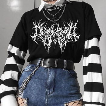 Gotyckie damskie koszulki zabytkowe graficzne punk estetyczne Oversize tee. 