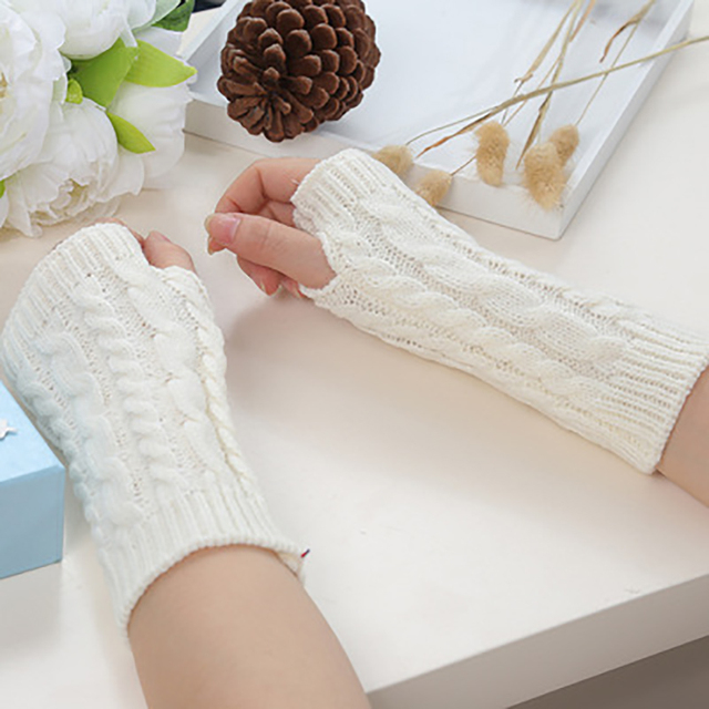 Ciepłe damskie rękawiczki zimowe, kostki rękawy nadgarstkowe, szydełkowe serduszko, bez palców - tanie ubrania i akcesoria