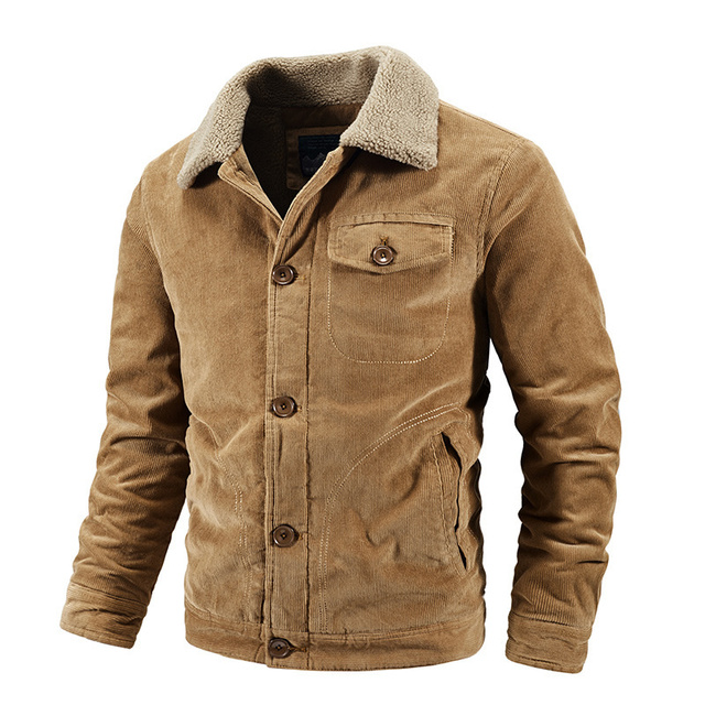Męska kurtka zimowa sztruksowa Plus Size 2021 w modnym, luźnym stylu - zielona, khaki lub szara - tanie ubrania i akcesoria