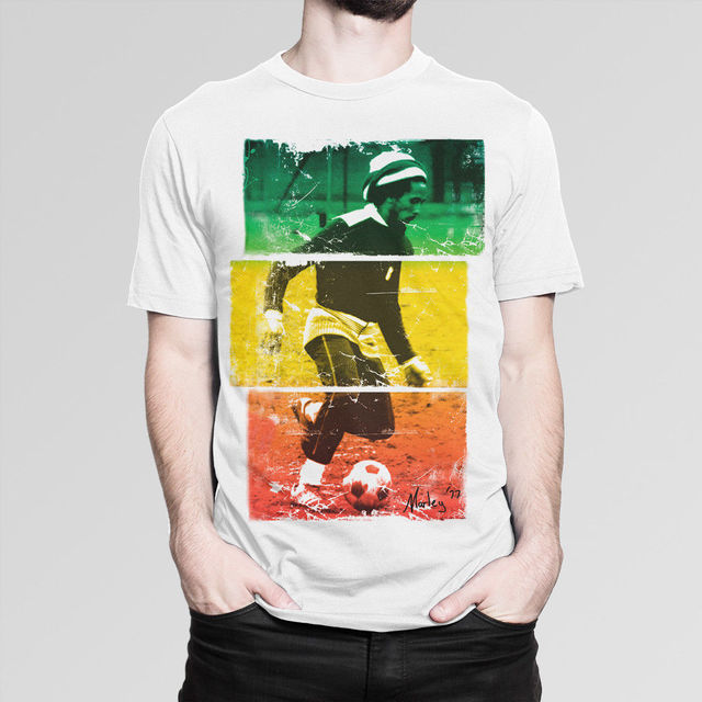 Koszulka męska Bob Marley grający w piłkę nożną, 2019 nowy design muzyki - tanie ubrania i akcesoria