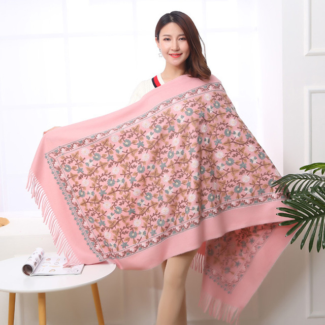 Etniczny, haftowany szal damski z motywem kwiatowym - Chiński styl, wysoka jakość, ciepły i miękki - tanie ubrania i akcesoria