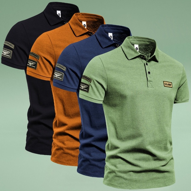 Wysokiej jakości męska koszulka sportowa polo slim fit z klapami w czterech modnych kolorach - europejskie i amerykańskie trendy hiphopowe - tanie ubrania i akcesoria