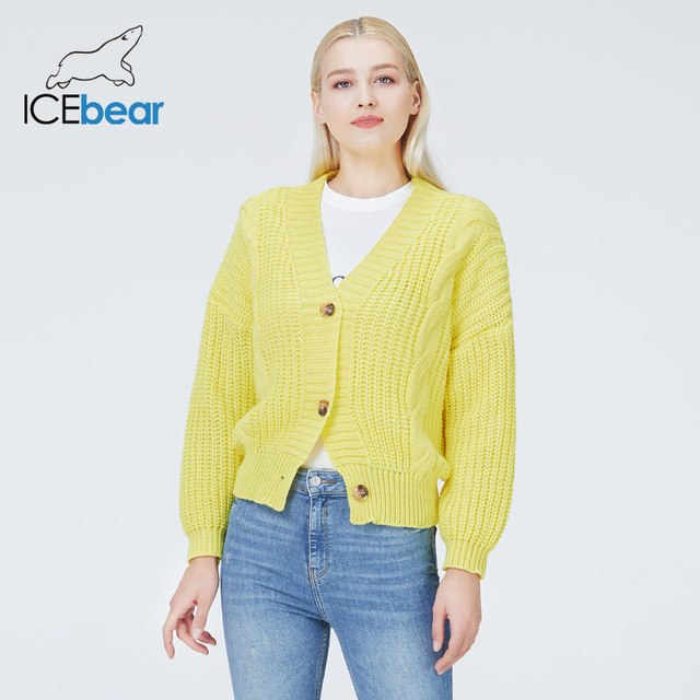 Damski jednokolorowy sweter z zestawu Ice bear BJ-4, jesiennowzimowa odzież sportowa w szpiczasty dekolt - tanie ubrania i akcesoria