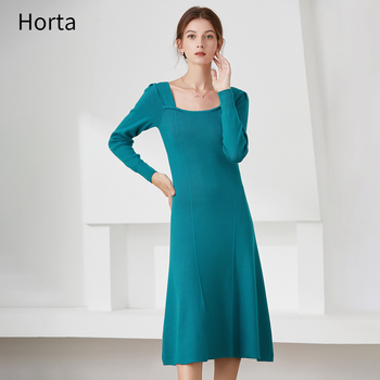 Nowa jesienno-zimowa sukienka Horta 2021 z dzianiny - elegancki francuski sweter o slim fit z kwadratowym kołnierzykiem dla kobiet