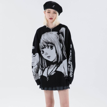 Damski sweter Anime Harajuku Vintage Streetwear jesienno-zimowy długi rękaw dzianinowy gotycki hip-hop