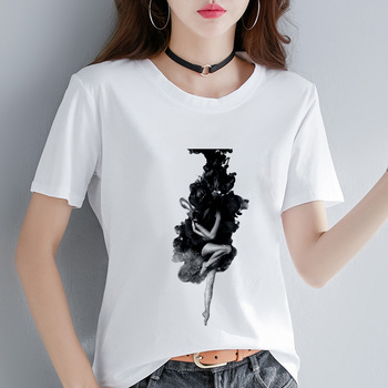 T-shirt damska z artystycznym malowidłem tuszowym, lato 2019, nowa letnia modna koszulka estetyczna Harajuku, top