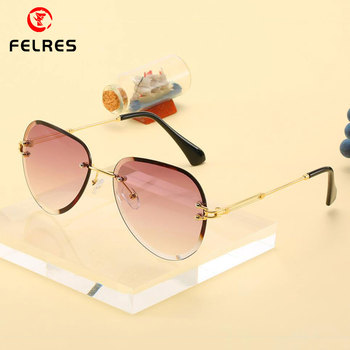 Modne kobiece okulary przeciwsłoneczne FELRES Rimless owalne UV400 Vintage F1890
