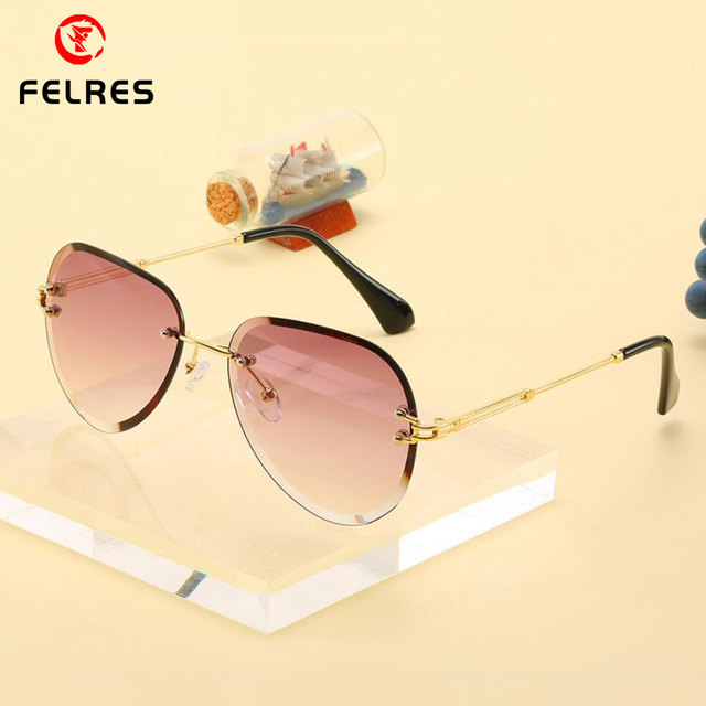 Modne kobiece okulary przeciwsłoneczne FELRES Rimless owalne UV400 Vintage F1890 - tanie ubrania i akcesoria