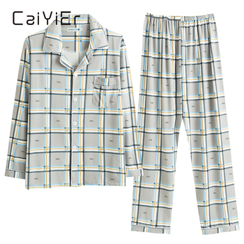 Piżama zimowa CAIYIER dla mężczyzn, długi rękaw, styl Casual, paski, bielizna nocna, rozmiar L-3XL