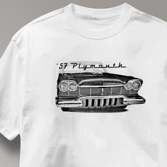 Mężczyźni koszulka z nadrukiem Plymouth 1957 samochód klasyczny - tanie ubrania i akcesoria