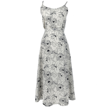 Garsonka damskiego zestawu szyfonowego: Sukienka bez rękawów z dekoltem V-neck i spódnica midi w czarno-morelowy wzór (T0067)