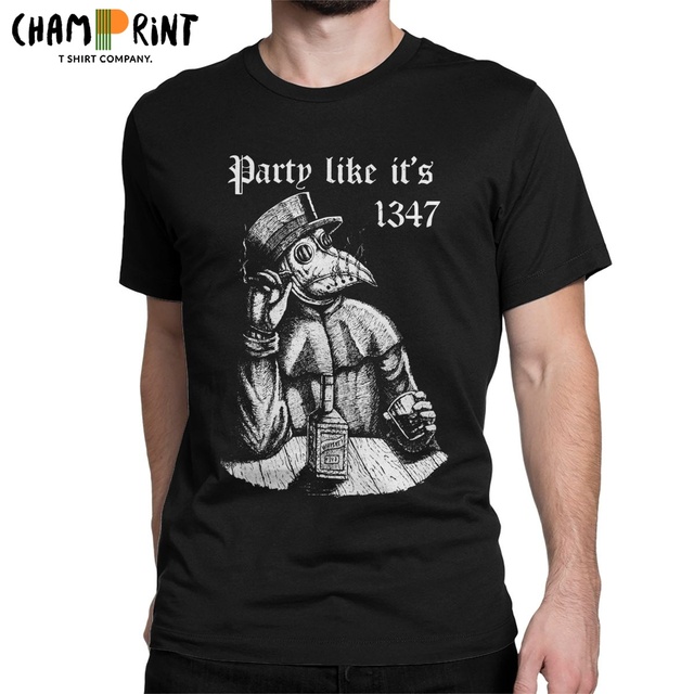 Męska koszulka średniowieczna Vintage Plague Doctor 1347 z zabawnym motywem horroru - bawełna, rozmiar 4XL/5XL - tanie ubrania i akcesoria