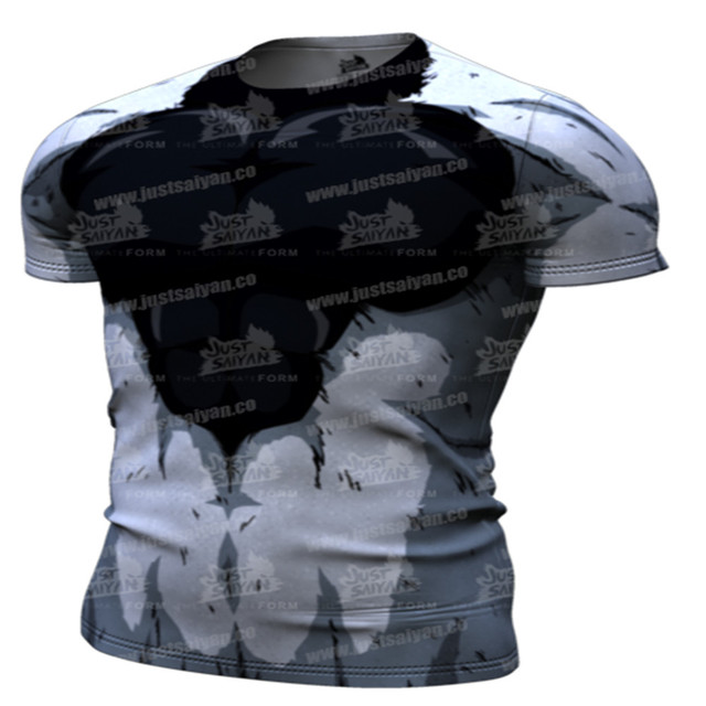 Nowa męska koszulka z krótkim rękawem, kompresyjna, z wzorem Anime, idealna na letnie dni i do fitnessu - czarna - tanie ubrania i akcesoria