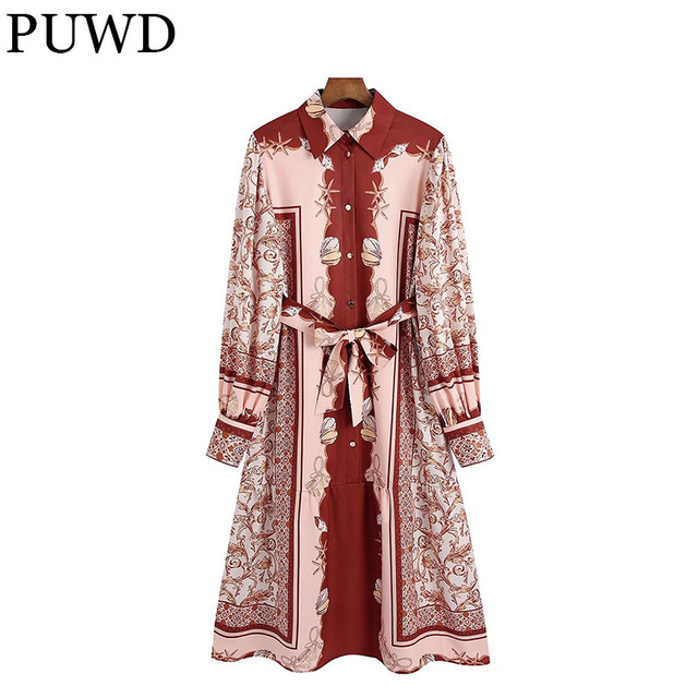 Sukienka midi z długim rękawem - czerwona kokarda, nadruk Vintage, 2021 moda jesień - damskie eleganckie sukienki - tanie ubrania i akcesoria