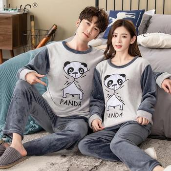 Zestaw piżam polarowych dla par - bielizna nocna flanelowa, ciepła i unisex w kawaii stylu