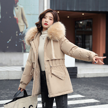 Zimowa damska puchowa parka - elegancka, jednokolorowa, luźna, ciepła, koreańska moda, oversize, długi płaszcz