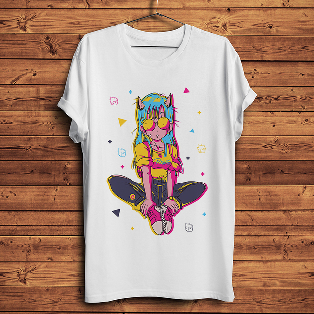 Męska koszulka Retro Neon Bulma z zabawnym motywem anime, idealna na co dzień - tanie ubrania i akcesoria