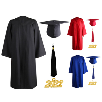 Toga studencka i czapka z pomponem zestaw 2022 - Matowa toga i czapka unisex z wisiorkiem Graduation