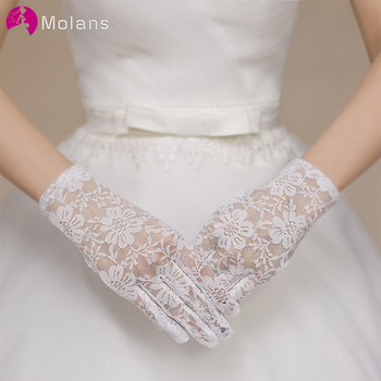 Rękawiczki ślubne Molans dla nowożeńców - satynowe, koronkowe wykończenie, kość słoniowa, długość rękawiczki na rękę, dostępne w 4 kolorach