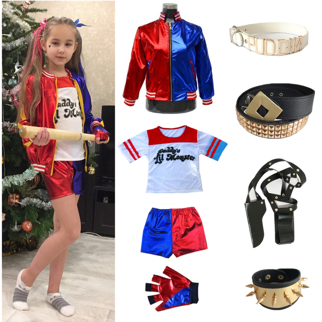 Kurtka spodnie dziecięce dziewczęce Harley Quinn haftowane - zestaw boże narodzenie karnawałowe - tanie ubrania i akcesoria