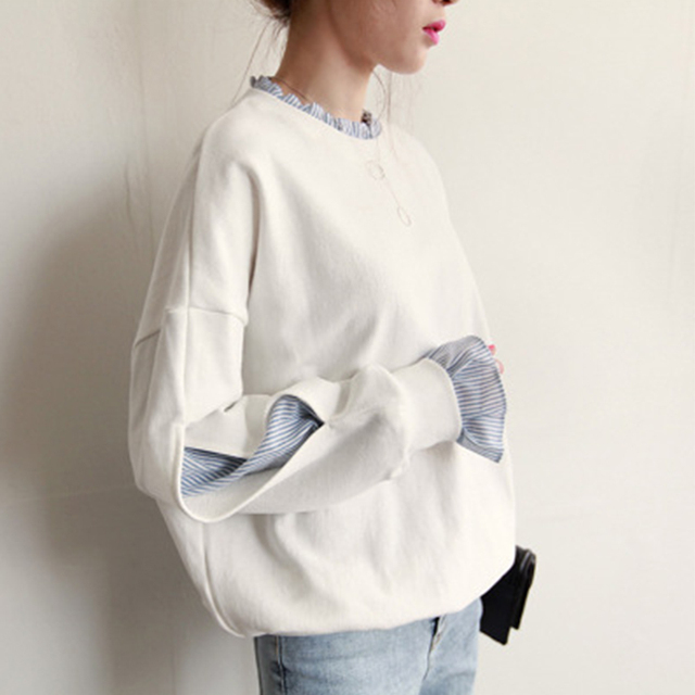 Nowy luźny sweter damski koreańskiego stylu 2021 z długimi rękawami o jednolitym kolorze i fałszywą dwuwarstwową koszulą wokół szyi - tanie ubrania i akcesoria