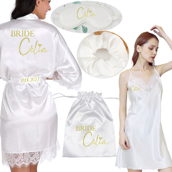 Spersonalizowany zestaw koronkowej piżamy z datą dla druhen i panny młodej - ślubne prezenty piżamy