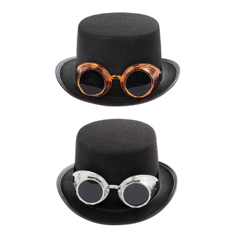 Wiktoriański Steampunk gotycki cylinder z odpinanymi goglami - мелон beach hat jazzowy Halloween Cosplay kostiumowe akcesoria шляпа fedora