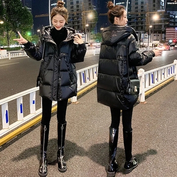 Lekka nowość: Pikowana kurtka zimowa dla kobiet - czarny Khaki, koreański styl parki, ciepła odzież bawełniana