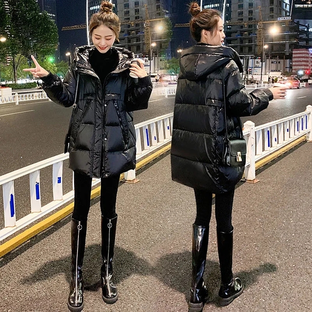 Lekka nowość: Pikowana kurtka zimowa dla kobiet - czarny Khaki, koreański styl parki, ciepła odzież bawełniana - tanie ubrania i akcesoria