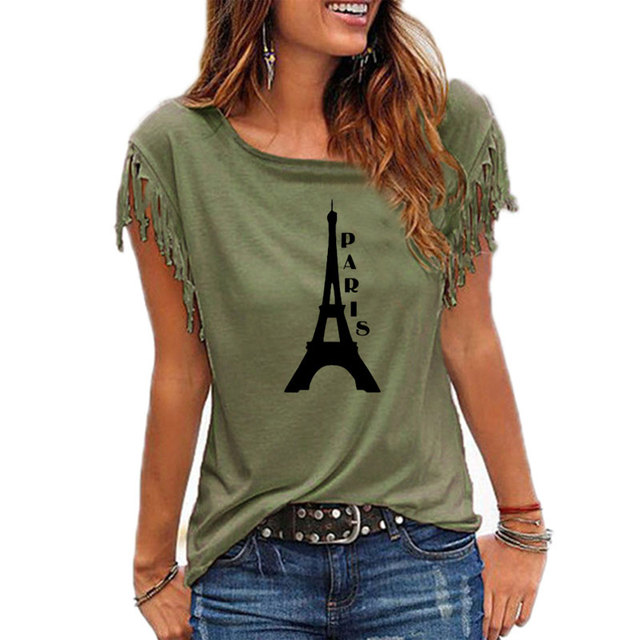 Koszulka damska z drukowanym napisem Wieża Eiffla Paryż - casual i śmieszna, hipsterska góra dla kobiet T-shirt - tanie ubrania i akcesoria