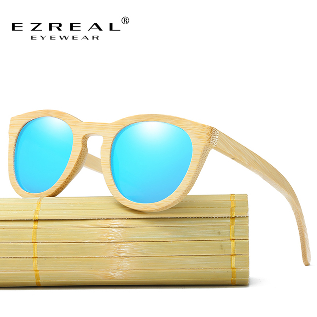 100% naturalne bambusowe okulary przeciwsłoneczne EZREAL dla mężczyzn i kobiet z polaracją ręcznie spolaryzowanych, lustrzanych soczewek - w eleganckiej szkatułce - tanie ubrania i akcesoria