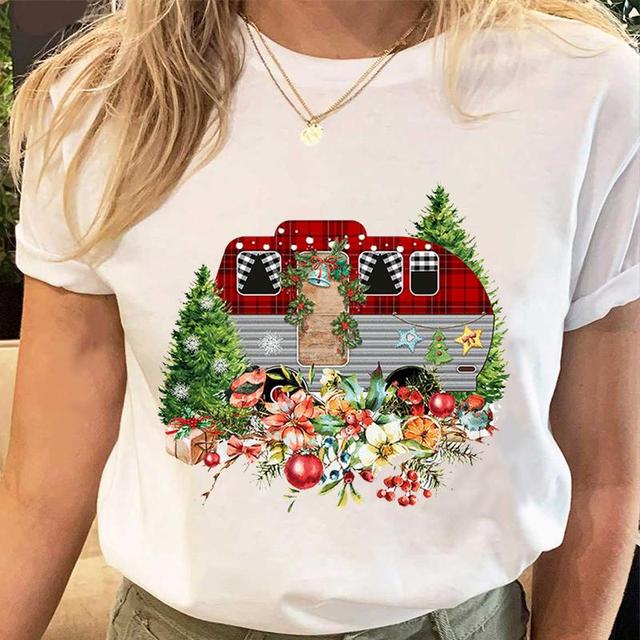 Koszulka drukowana z motywem Bożego Narodzenia i Nowego Roku dla kobiet w stylu vintage - śliczne ubranie damskie Graphic T-Shirt - tanie ubrania i akcesoria