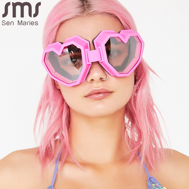 Okulary przeciwsłoneczne damskie - serce, jednoczęściowe, gradientowe, ponadgabarytowe, marka projektant - tanie ubrania i akcesoria