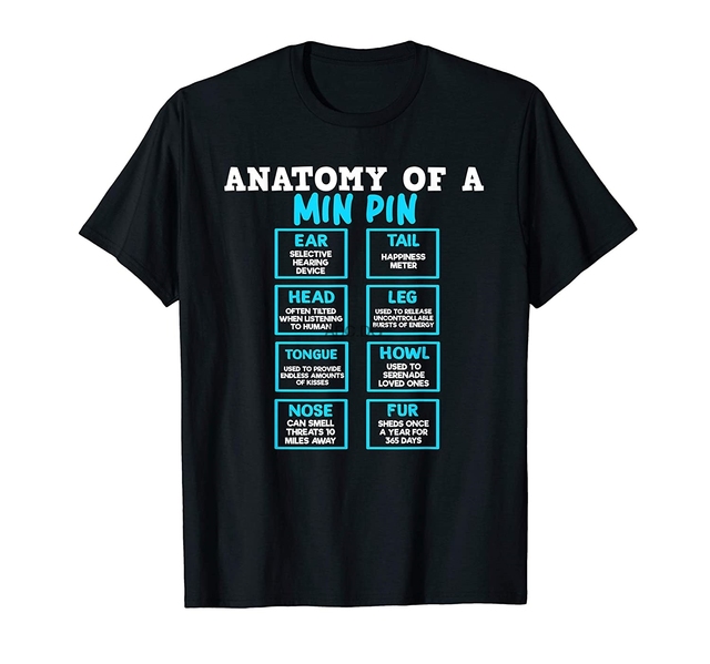 Koszulka męska Anatomia Min Pin - prezenty dla psich rodziców - tanie ubrania i akcesoria