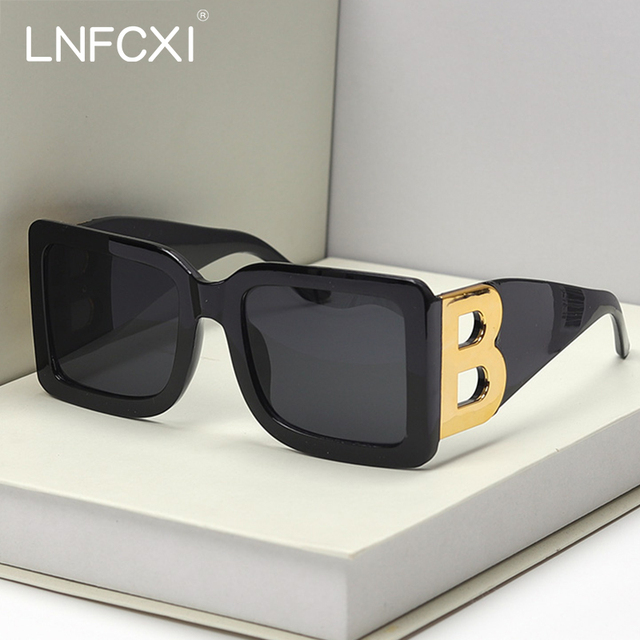 Okulary przeciwsłoneczne LNFCXI 2021 dla kobiet i mężczyzn, modny luksusowy trend, retro prostokątna oprawka, B plac, ponadgabarytowe, gafas de sol - tanie ubrania i akcesoria
