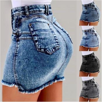 Spódniczka jeansowa CHRLEISURE - letnia, seksowna, krótka, damska, Slim Fit, kieszenie, jednolita