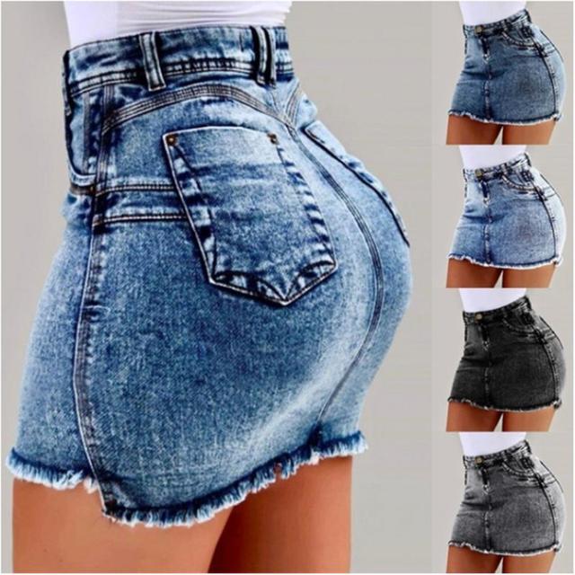 Spódniczka jeansowa CHRLEISURE - letnia, seksowna, krótka, damska, Slim Fit, kieszenie, jednolita - tanie ubrania i akcesoria