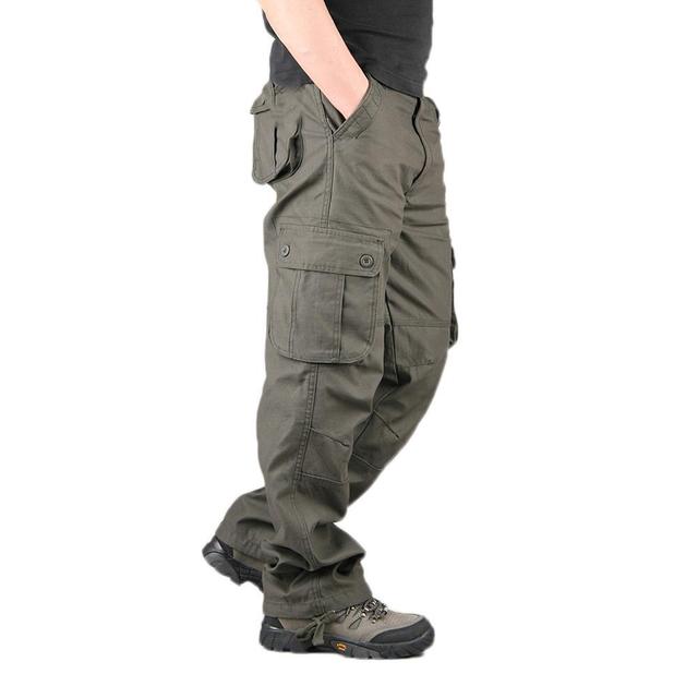 Wojskowe męskie spodnie bojówki jednokolorowe z wieloma kieszeniami - tanie ubrania i akcesoria