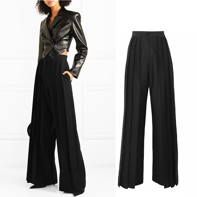 Plisowane spodnie capri dla kobiet z dłuższym rozmiarem - wysokość od 160cm do 200cm, nowa marka modowa o angielskim stylu, cienkie spodnie z szerokimi nogawkami WQ2028 - tanie ubrania i akcesoria