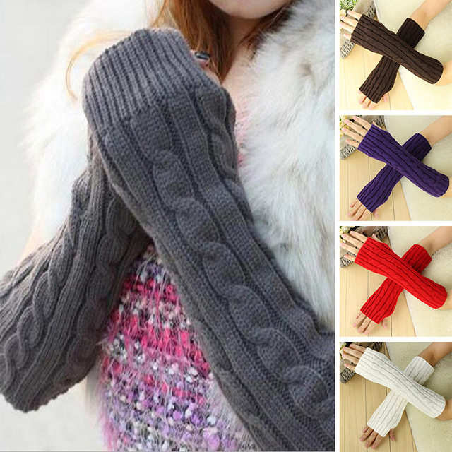 Rękawiczki damskie dzianinowe zimowe - długie, ciepłe, bez palców, idealne na zimę - tanie ubrania i akcesoria
